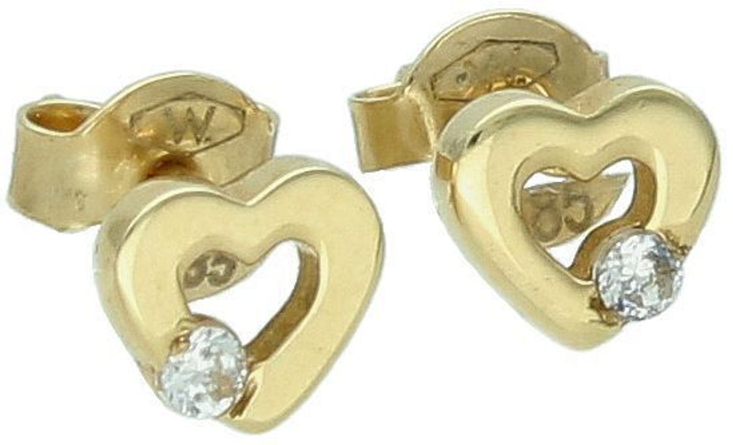 Kolczyki złote serca z cyrkonią pr 585, DIA-KLC-1049-585 Kolczyki mają kształt serduszka z małą cyrkonią. Kolczyki to ponadczasowa biżuteria, która pasuje do każdego rodzaju stylizacji.1.jpg