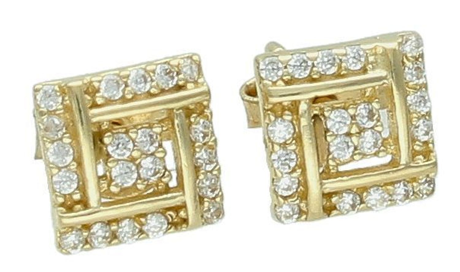 Kolczyki złote kwadratowe z cyrkoniami pr 585, DIA-KLC-1055-585 Kolczyki mają kwadratowy kształt ozdobione białymi cyrkoniami. Kolczyki to ponadczasowa biżuteria, która 1.jpg