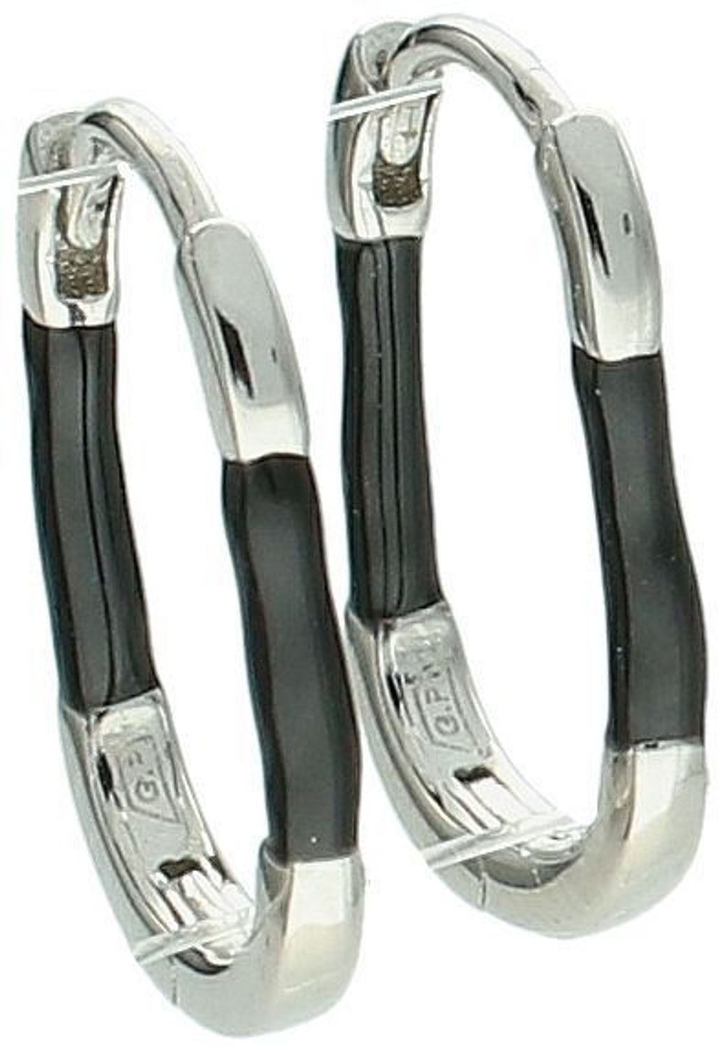 Kolczyki damskie DIA-KLC-10558-CZARNY-925 – srebro próby 925 z czarną emalią. Długość 1,5 cm, szerokość 2 mm, waga 1,30 g. Zapięcie na zatrzask, stylowe i wygodne.1.jpg