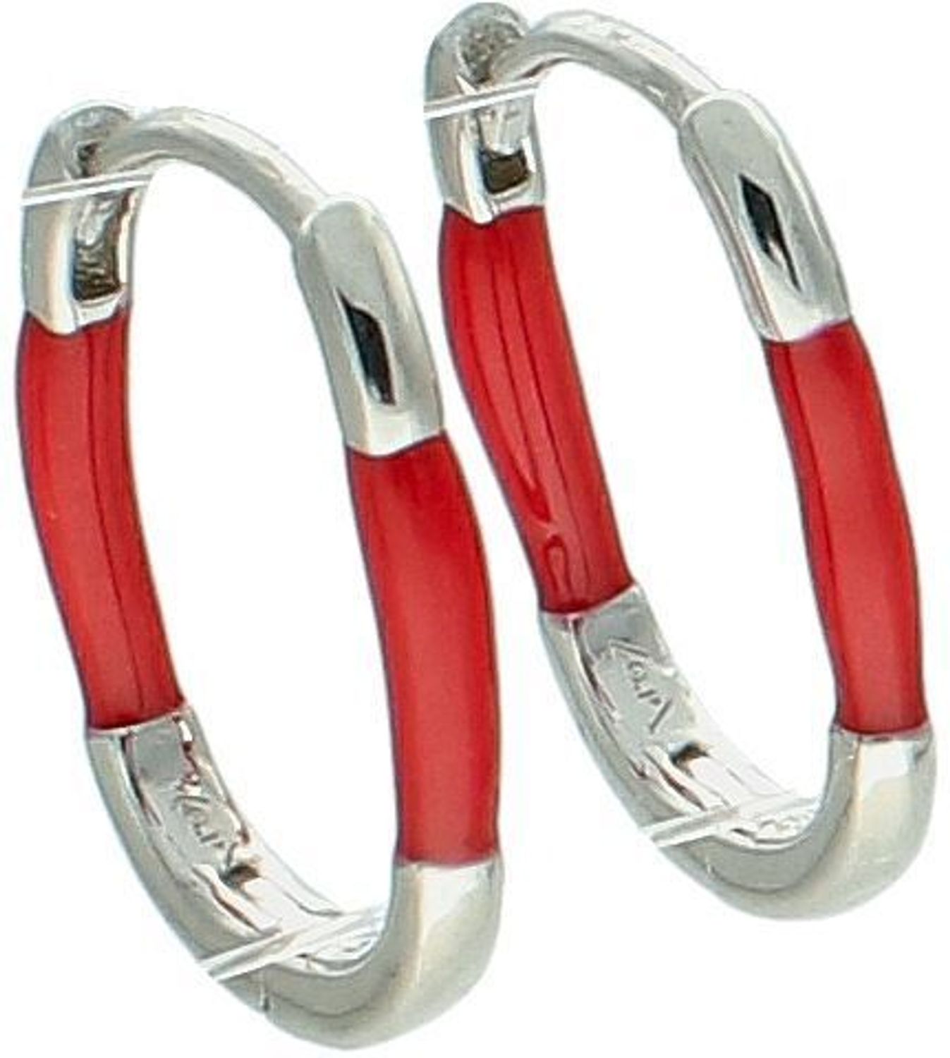 Srebrne kolczyki prostokątne z intensywną czerwoną emalią, model DIA-KLC-10558-CZERWONY-925. Wykonane ze srebra próby 925, długość 1,5 cm, szerokość 1,0 cm, zapięcie na zatrzask. Stylowy 1.jpg