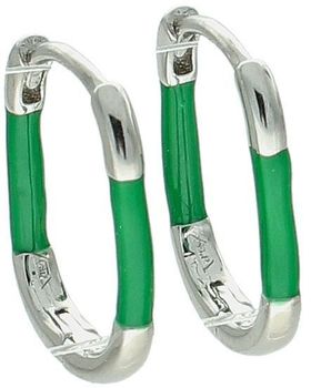 Kolczyki srebrne 925 damskie DIA-KLC-10558-ZIELONY-925, zdobione zieloną emalią. Długość 1,5 cm, szerokość 2 mm, waga 1,30 g, zapięcie na zatrzask. Stylowe i lekkie.1.jpg