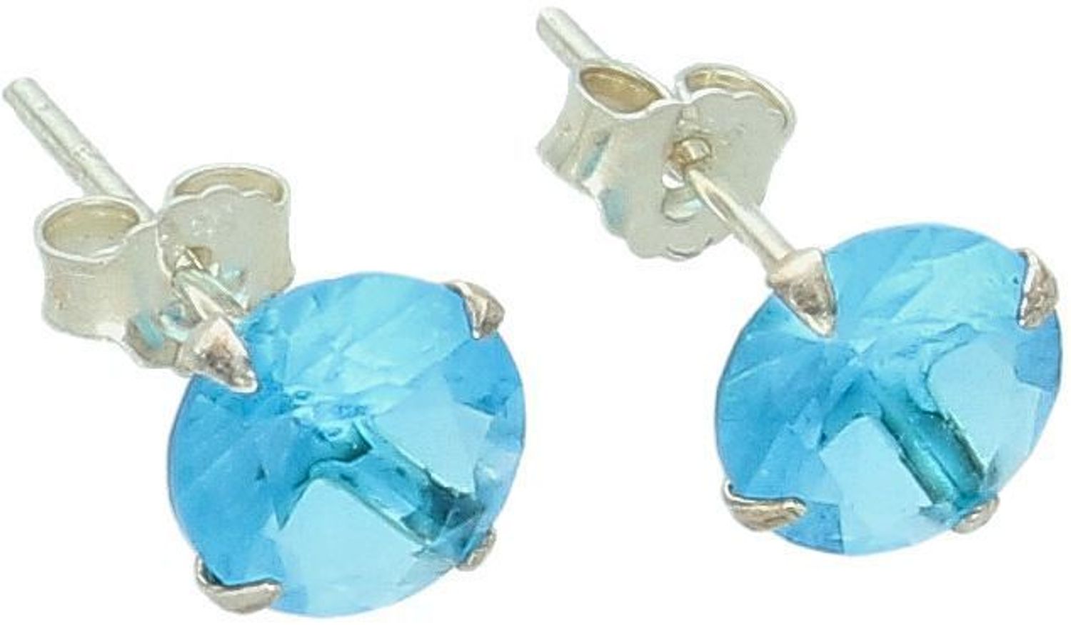 Srebrne kolczyki damskie próba 925, okrągłe, zdobione niebieską cyrkonią o średnicy 7 mm. Zapięcie na sztyft, elegancka biżuteria na każdą okazjęSrebrne kolczyki damskie próba 925, okrągłe, 1.jpg