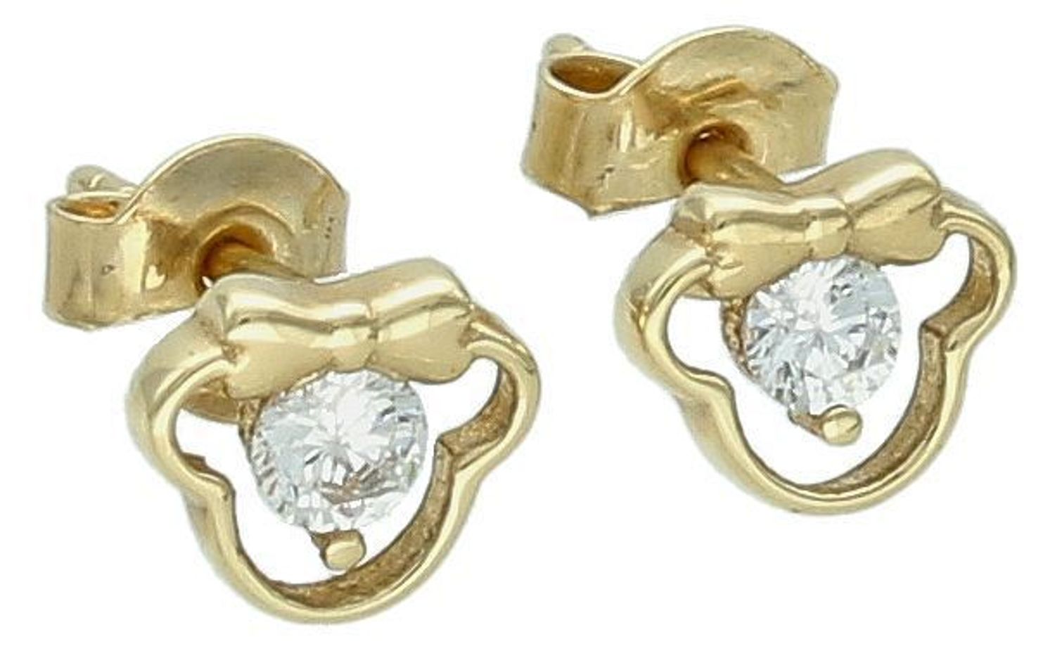 Kolczyki złote myszka miki cyrkonie pr 585, DIA-KLC-1057-585 Złote kolczyki wykonane z najwyższej jakości 14 karatowego złota. Biżuteria dla dziewczynki w formie myszki miki z cyrkonią.1.jpg