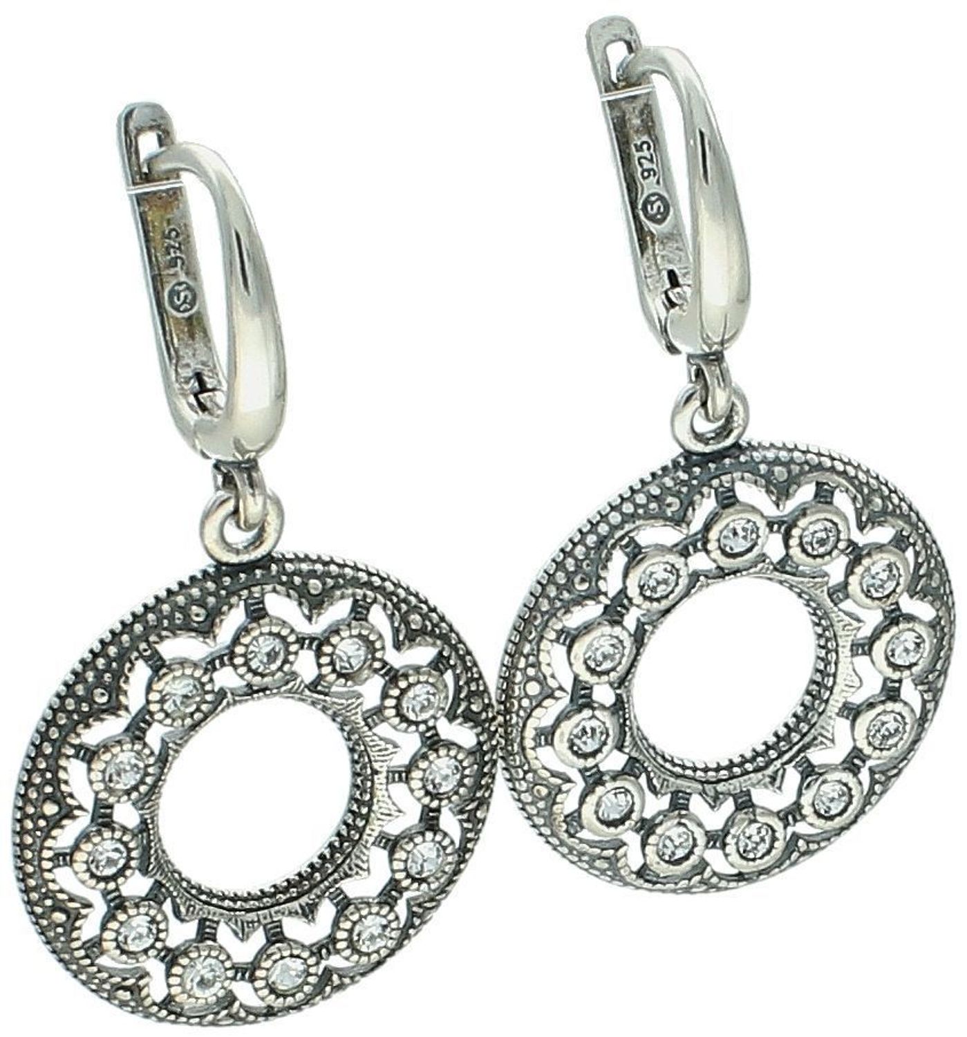 Kolczyki damskie wiszące srebrne próba 925, okrągłe z cyrkoniami DIA-KLC-10579-925.jpg