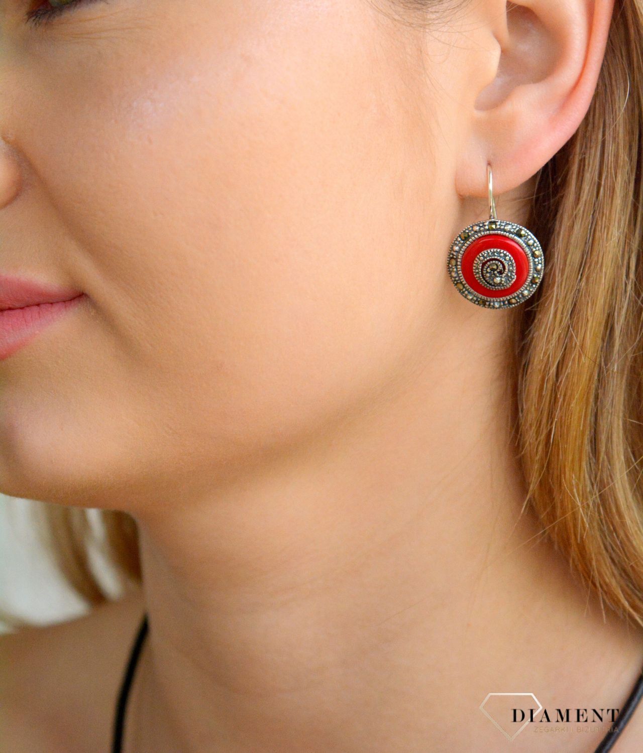 Srebrne kolczyki damskie 925 koral z markazytami DIA-KLC-10588-925.jpg