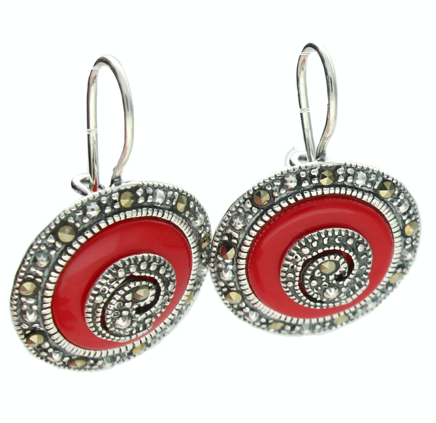 Srebrne kolczyki damskie 925 koral z markazytami DIA-KLC-10588-925.jpg