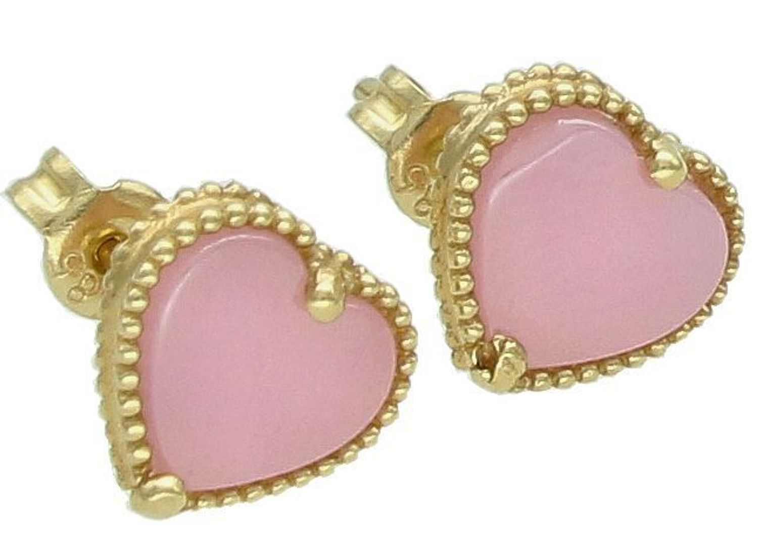 Kolczyki złote różowe serca pr 585, DIA-KLC-1059-585 Złote kolczyki zostały wykonane z wysokiej jakości złota próby 585. Złote kolczyki serca z różowym kamieniem.1.jpg