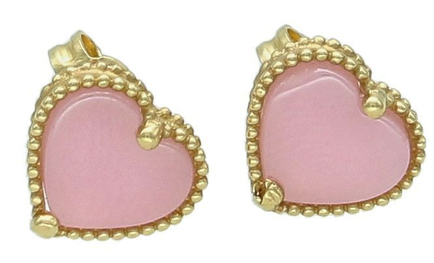 Kolczyki złote różowe serca pr 585, DIA-KLC-1059-585 Złote kolczyki zostały wykonane z wysokiej jakości złota próby 585. Złote kolczyki serca z różowym kamieniem.1.jpg
