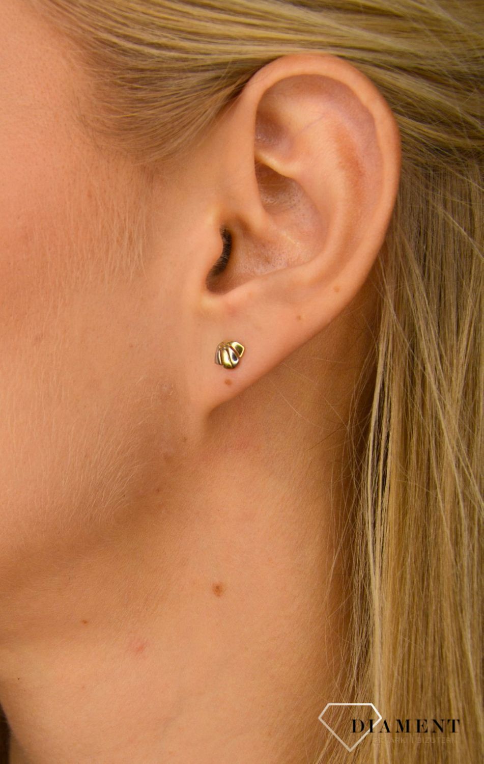 Złote kolczyki 585 delikatne połączenie białego i żółtego złota DIA-KLC-1065-585.jpg