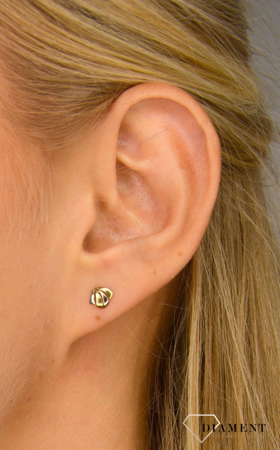 Złote kolczyki 585 delikatne połączenie białego i żółtego złota DIA-KLC-1065-585.jpg