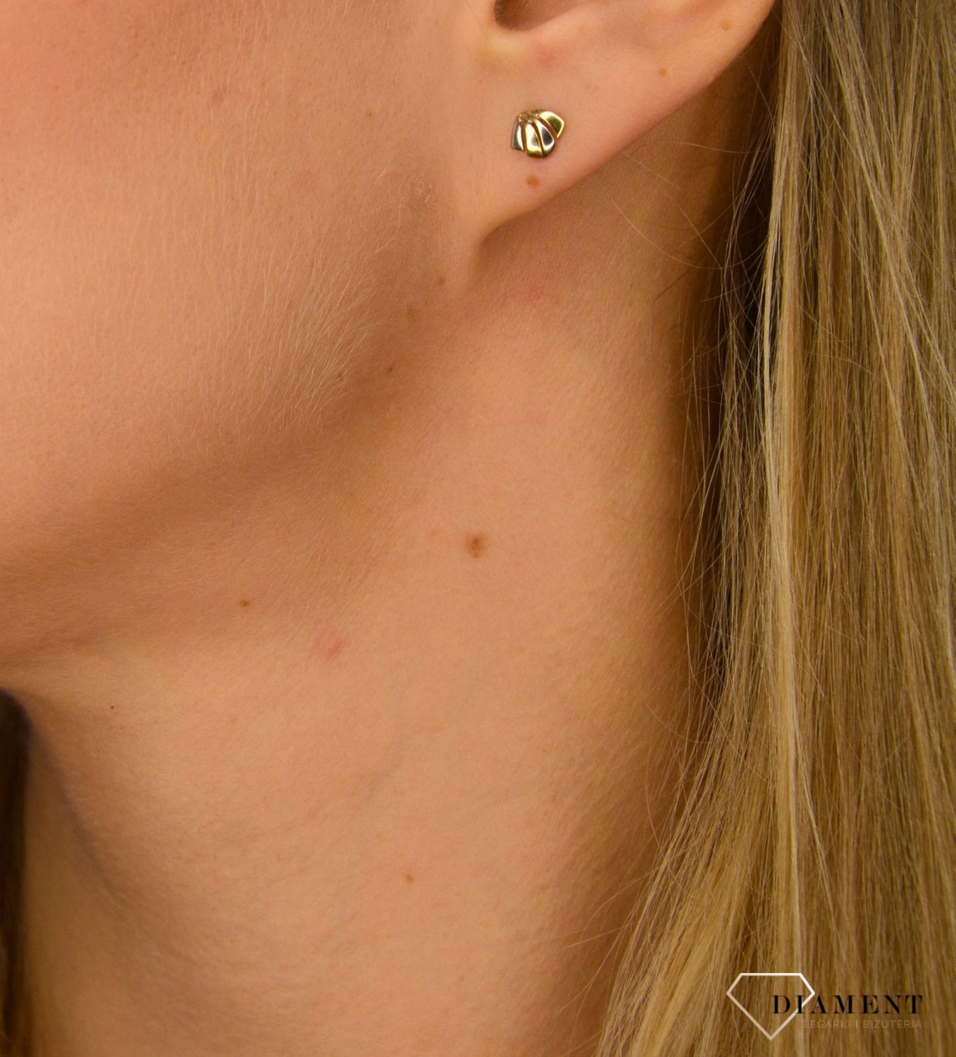 Złote kolczyki 585 delikatne połączenie białego i żółtego złota DIA-KLC-1065-585.jpg