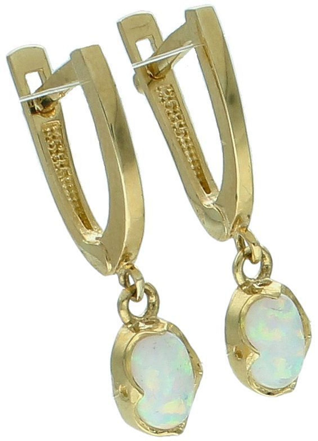 Kolczyki złote wiszące opal pr 585, DIA-KLC-10676-585 Złote kolczyki wiszące wykonane z najwyższej jakości żółtego złota, próba 585, ozdobione opalem. Kolczyki w modowym stylu1.jpg