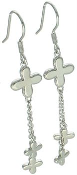 Eleganckie kolczyki srebrne wiszące DIA-KLC-10695-925 z dwoma łańcuszkami i trzema kwiatkami, próba 925, waga 3,0 g, szerokość 1 cm, zapięcie przekładane. Idealne do stylizacji na każdą okazję.1.jpg