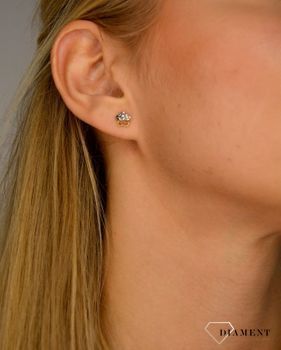 Złote kolczyki 585 kwiatki z białym złotem DIA-KLC-1070-585 💎 Złote kolczyki w kształcie kwiatka 💎 (5).JPG