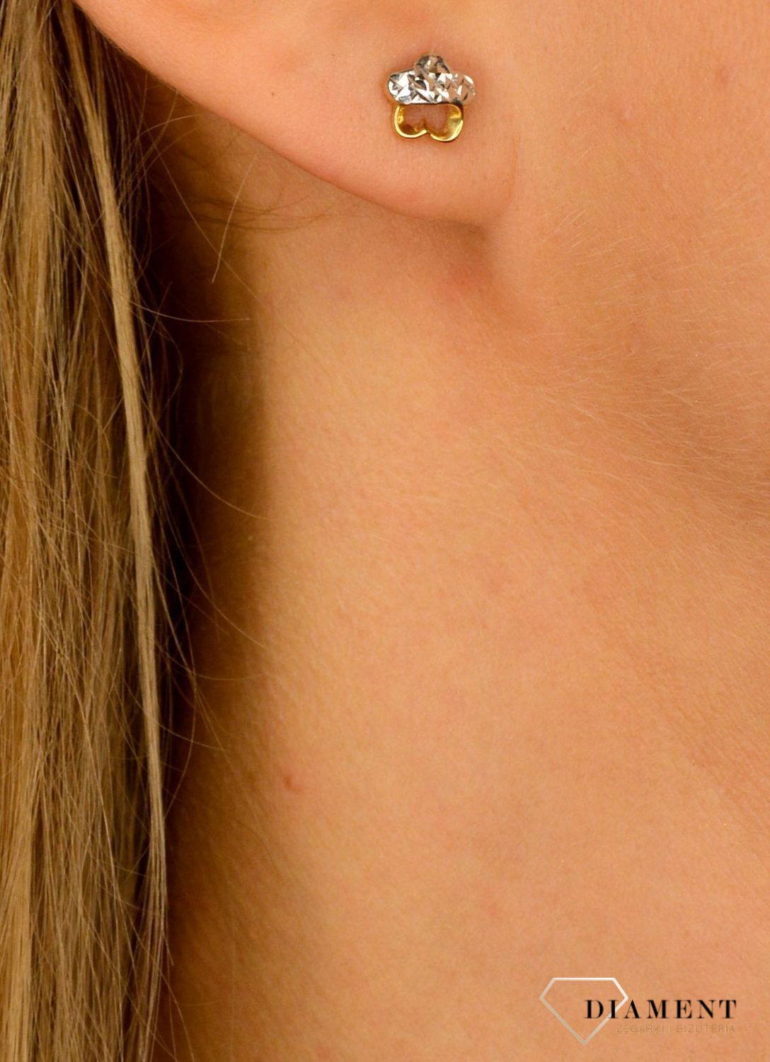 Złote kolczyki 585 kwiatki z białym złotem DIA-KLC-1070-585.jpg