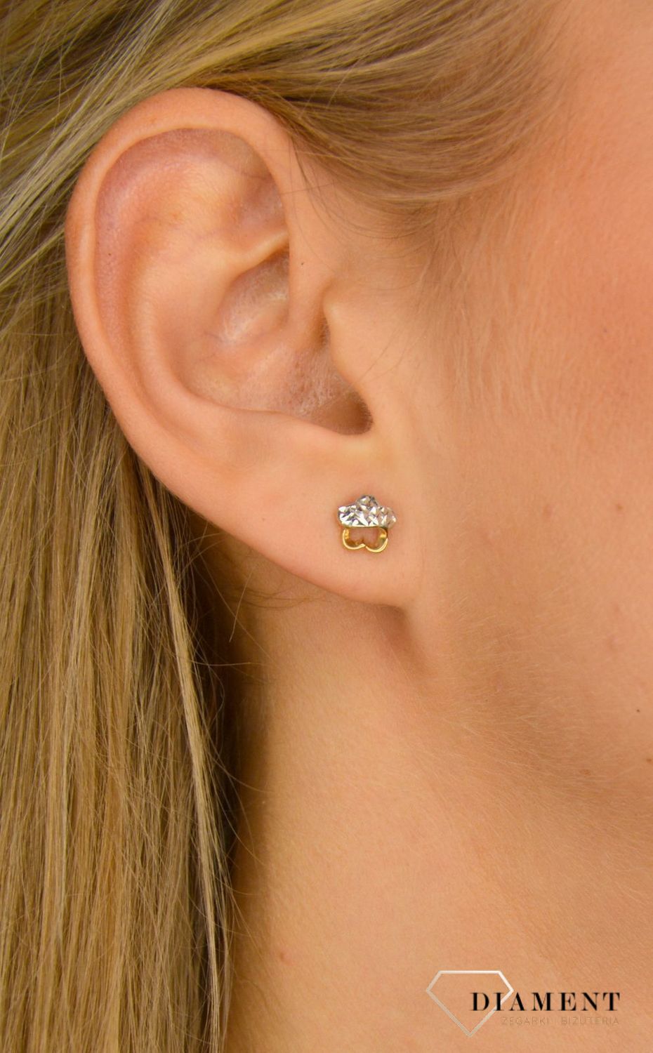 Złote kolczyki 585 kwiatki z białym złotem DIA-KLC-1070-585.jpg