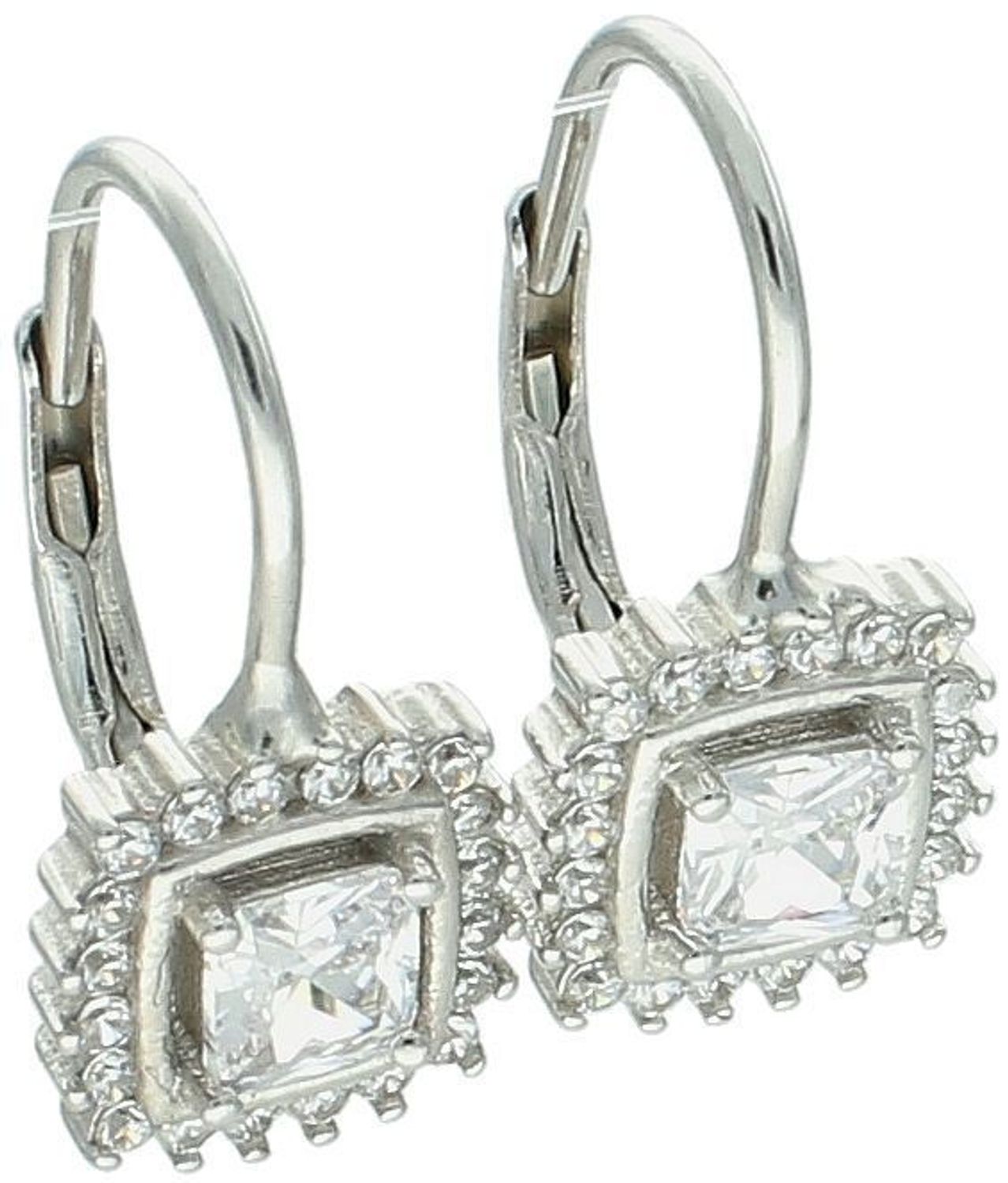 Eleganckie kolczyki damskie wiszące wykonane ze srebra próby 925, zdobione błyszczącymi cyrkoniami. Model DIA-KLC-10701-925, z zapięciem bigiel angielski. Długość 1,7 cm, szerokość 9 mm, waga 2,.jpg