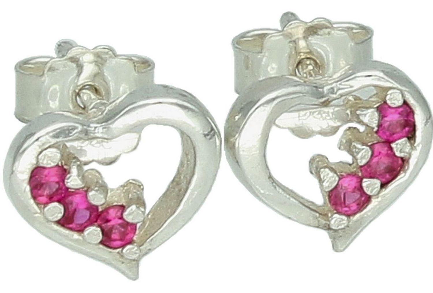 Kolczyki damskie srebrne 925 DIA-KLC-10707-925 w kształcie serca z różowymi cyrkoniami. Wielkość 1 cm, waga 1,80 g. Lekka, romantyczna biżuteria idealna na prezent.1.jpg