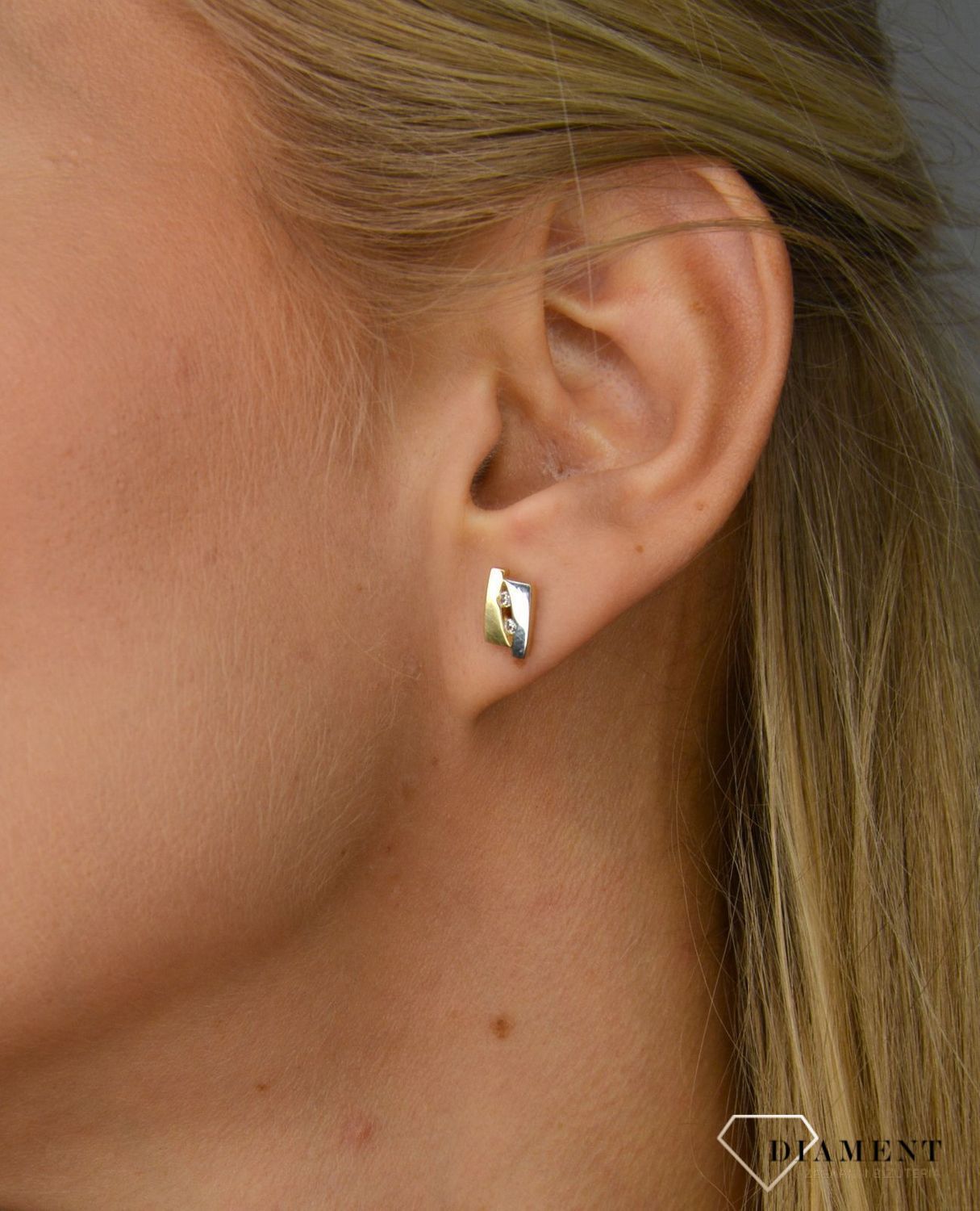 Złote kolczyki 585 oryginalny kształt złoto w dwóch kolorach DIA-KLC-1071-585.jpg