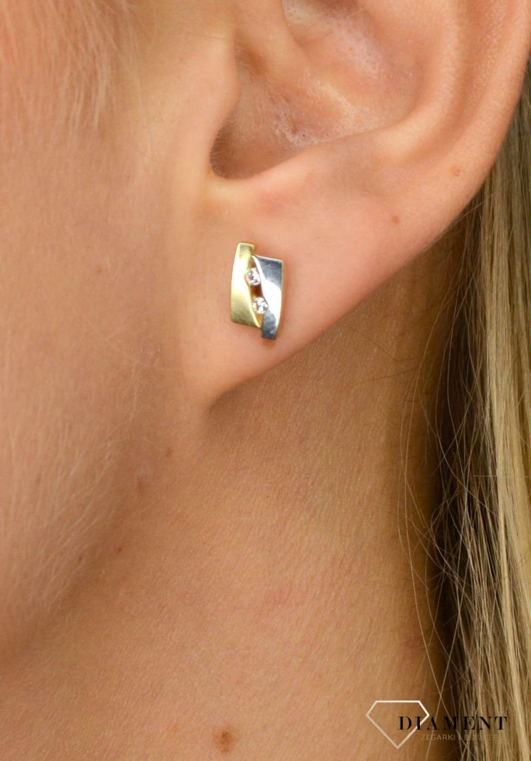 Złote kolczyki 585 oryginalny kształt złoto w dwóch kolorach DIA-KLC-1071-585.jpg