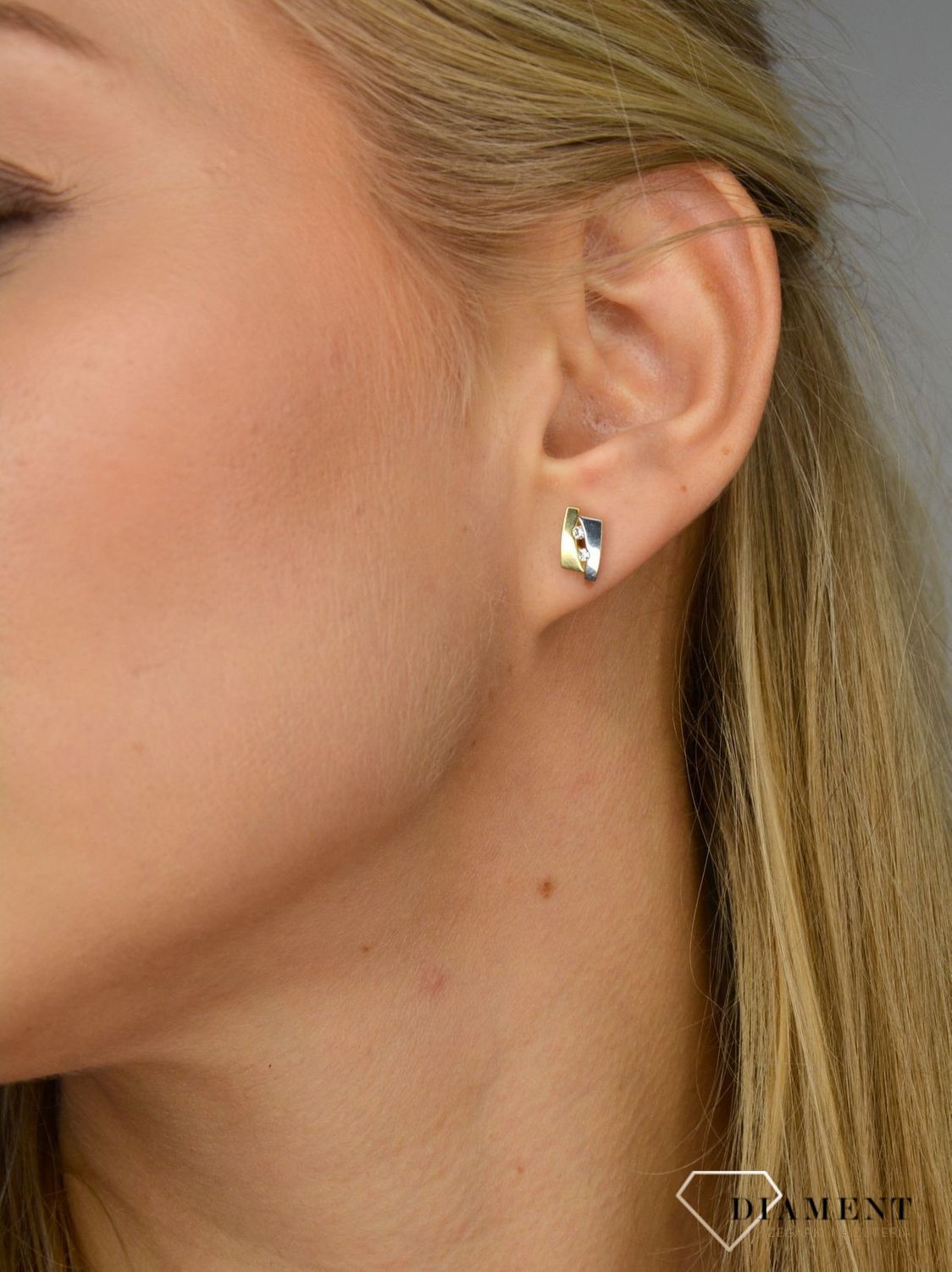 Złote kolczyki 585 oryginalny kształt złoto w dwóch kolorach DIA-KLC-1071-585.jpg