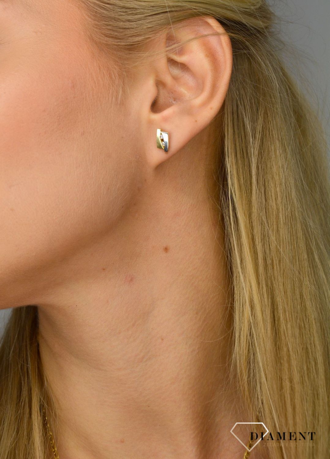 Złote kolczyki 585 oryginalny kształt złoto w dwóch kolorach DIA-KLC-1071-585.jpg