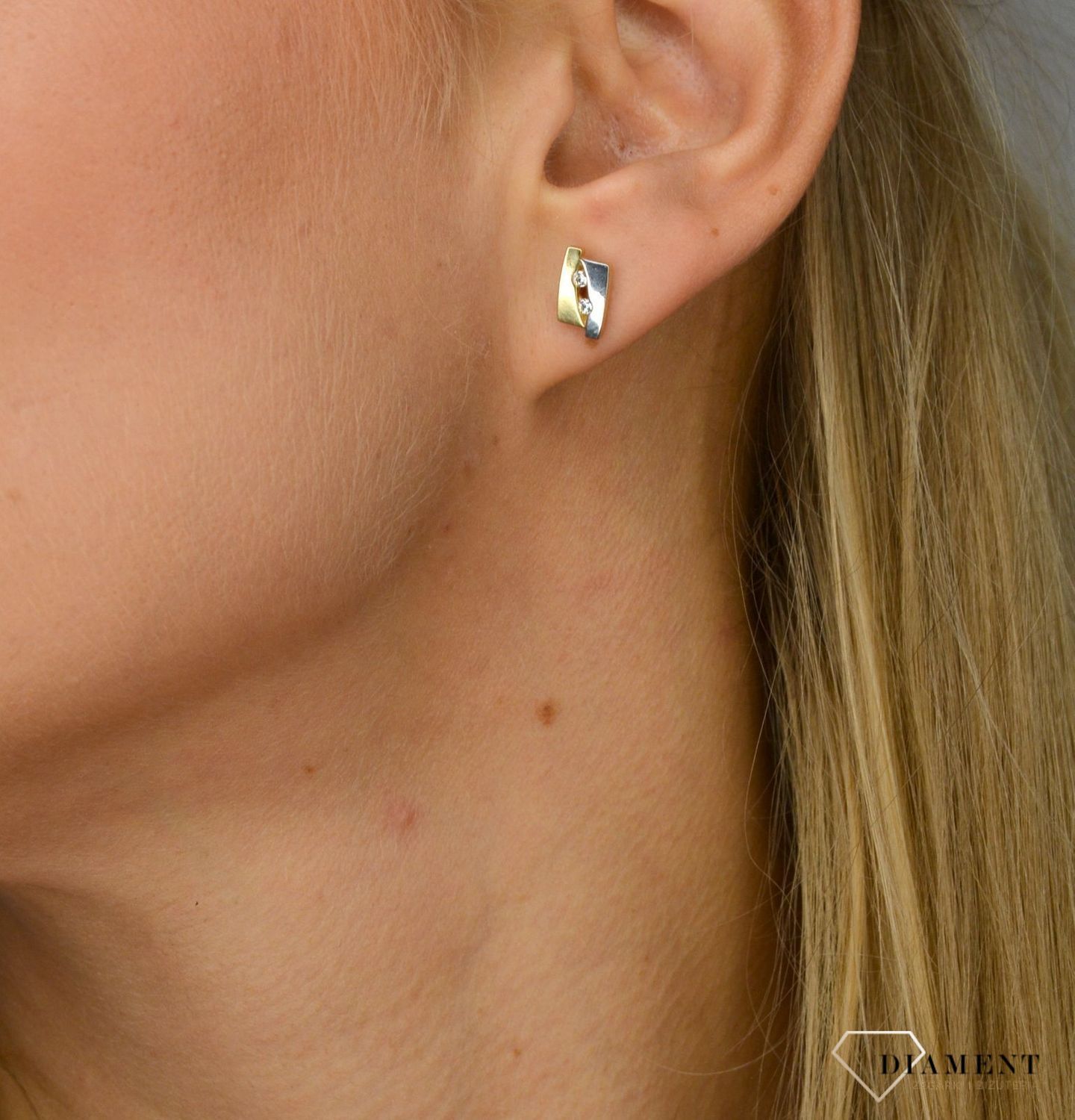 Złote kolczyki 585 oryginalny kształt złoto w dwóch kolorach DIA-KLC-1071-585.jpg