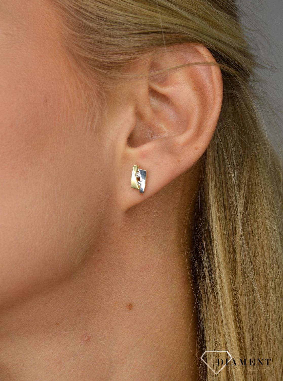 Złote kolczyki 585 oryginalny kształt złoto w dwóch kolorach DIA-KLC-1071-585.jpg