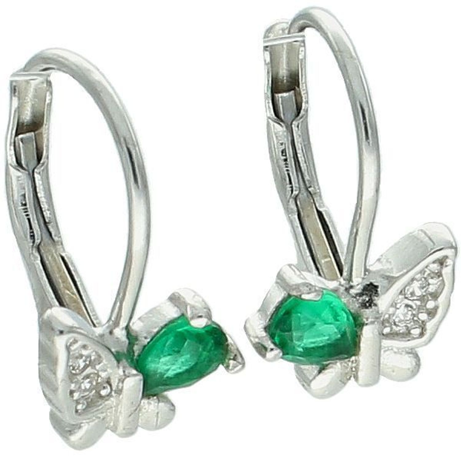 Kolczyki dziecięce srebrne motylki z zieloną cyrkonią  Pr. 925  1,5 cm Kolczyki dla dzieci w kształcie motylków ze srebra 925 z zieloną cyrkonią na skrzydle. Zapięcie na bigiel angielsk1.jpg