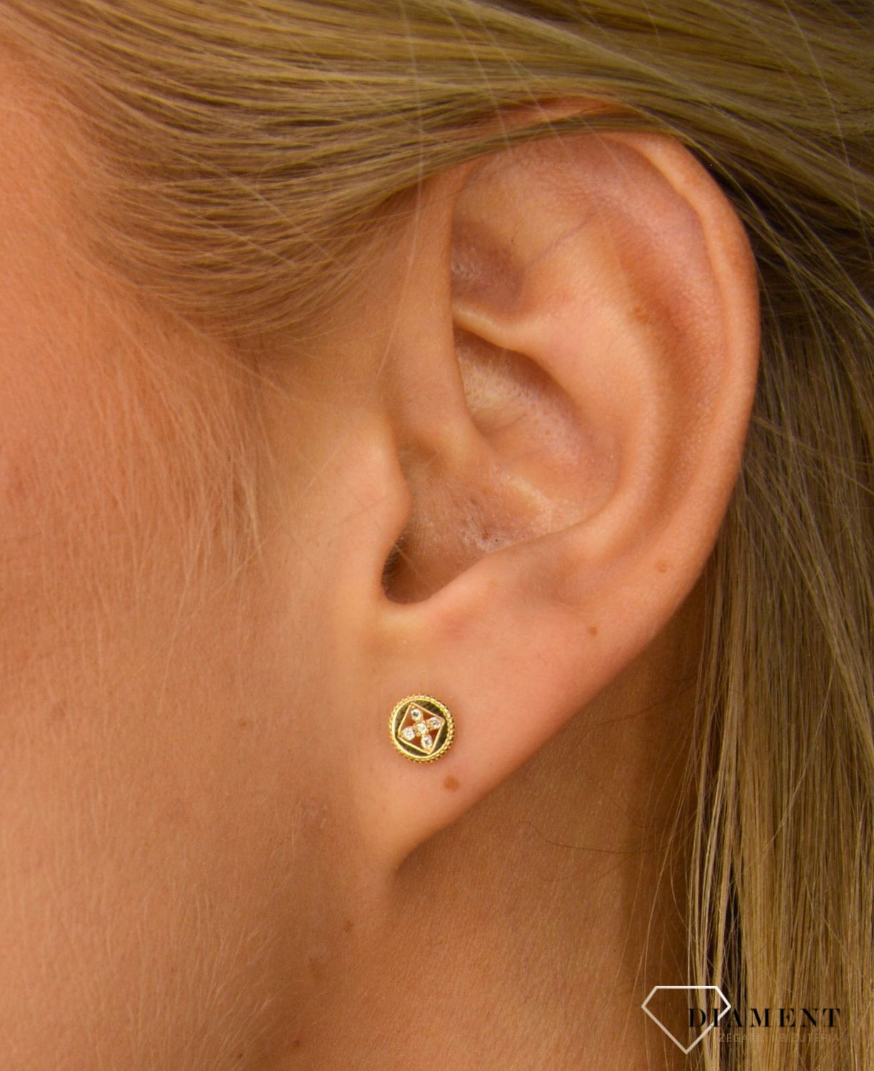 Złote kolczyki 585 w kształcie koła z cyrkonią DIA-KLC-1074-585.jpg