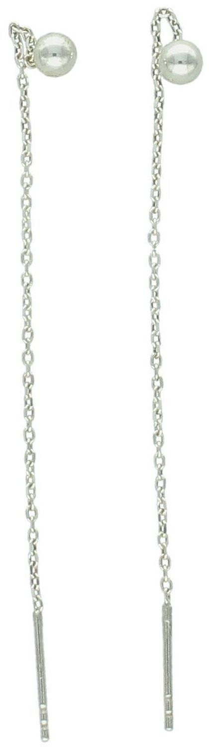 Kolczyki damskie DIA-KLC-10746-925 – delikatne srebrne łańcuszki przekładane przez ucho, zakończone kuleczką. Próba 925, długość 7,0 cm, waga 0,60 g. Lekkość i nowoczesny styl w jednym.1.jpg