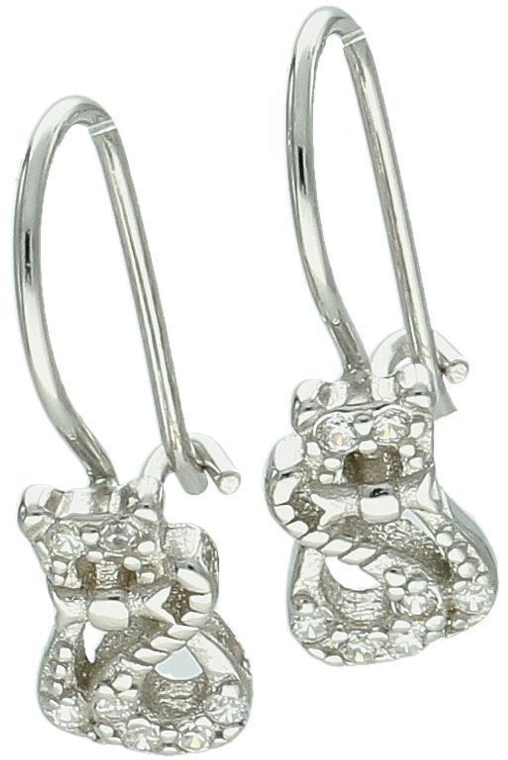 Urocze dziecięce kolczyki srebrne 925 w kształcie kotków z cyrkoniami, zapięcie bigiel. Model DIA-KLC-10752-925. Długość 1,6 cm, waga 1,00 g.1.jpg