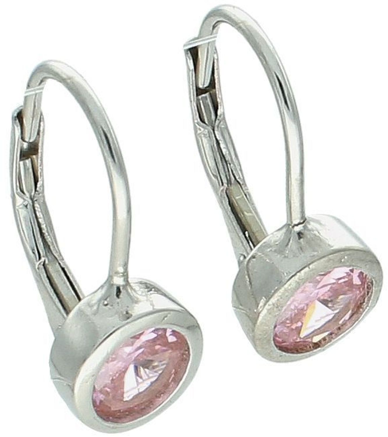 Eleganckie kolczyki srebrne damskie próba 925 z różową cyrkonią. Bigiel angielski, wygodne i oryginalne. Wielkość 1,8 cm, waga 2,20 g. Model DIA-KLC-10755-925.1.jpg