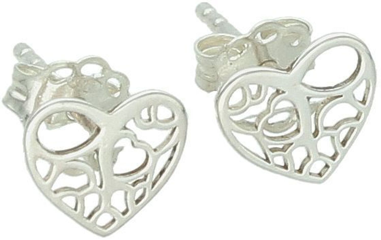 Delikatne kolczyki damskie wykonane ze srebra próby 925 w kształcie ażurowych serduszek. Zapięcie na sztyft, wielkość 7 mm, waga 0,60 g. Model DIA-KLC-10768-925.1.jpg