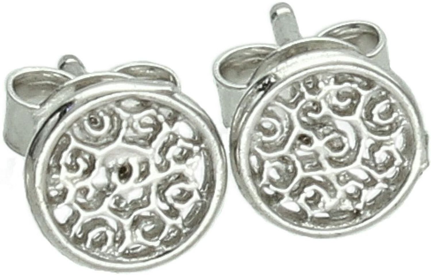 Delikatne kolczyki srebrne okrągłe ażurowe DIA-KLC-10772-925. Wykonane ze srebra próby 925, średnica 6 mm, zapięcie na sztyft, waga 0,70 g. Stylowy i lekki dodatek do każdej stylizacji.1.jpg