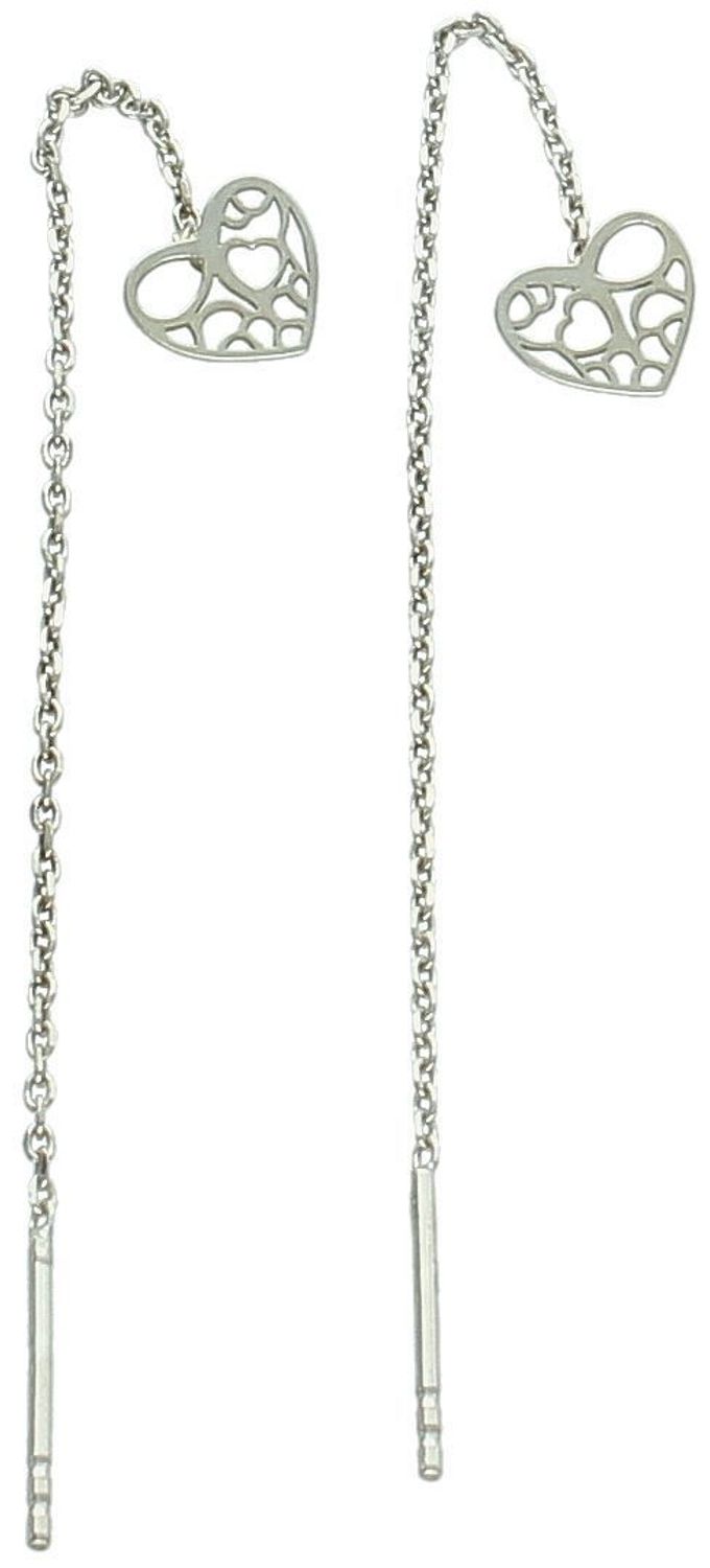 Eleganckie kolczyki damskie ze srebra próby 925, przeciągane przez całe ucho z ażurowymi serduszkami o wymiarze 7 mm. Waga 0,80 g, idealne na prezent.1.jpg