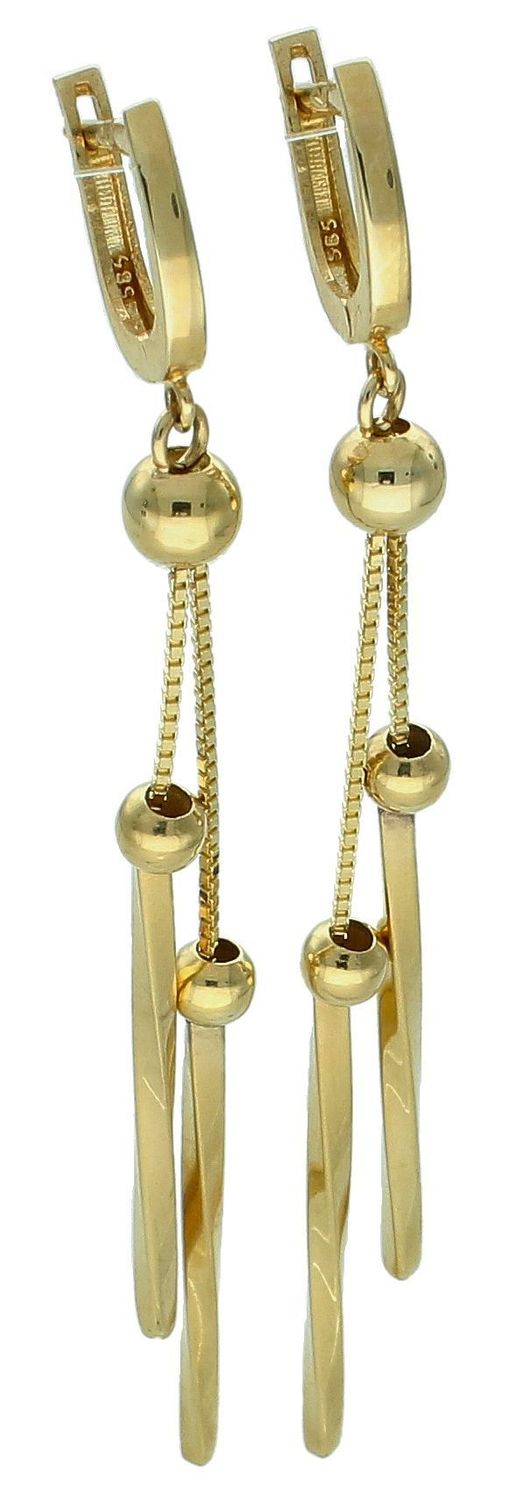 Kolczyki złote wiszące blaszki z kuleczkami pr 585, DIA-KLC-10865-585 Złote kolczyki wykonane z najwyższej jakości żółtego złota, próba 585. Kolczyki w modowym stylu, wpisujące się w obecne trendy modowe1.jpg