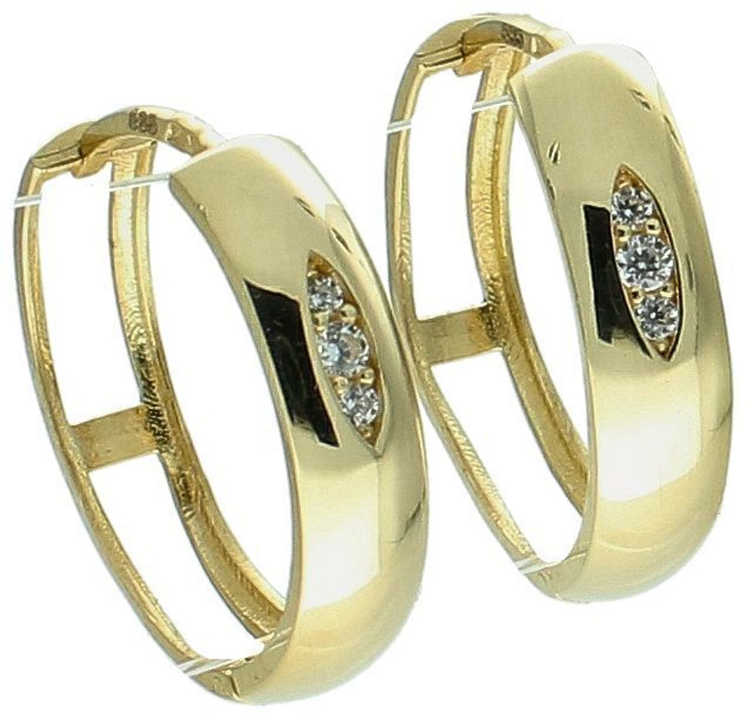 Kolczyki koła zdobione cyrkoniami trzema próba 585, DIA-KLC-10870-585 Złote kolczyki w formie klasycznych kół to ponadczasowa biżuteria, która pasuje do każdej stylizacji.1.jpg