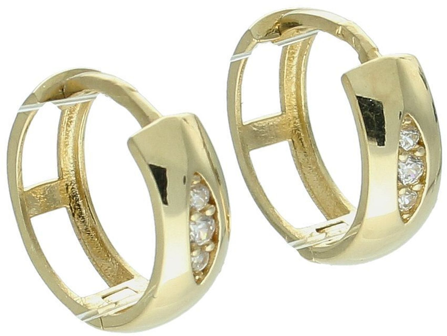 Złote kolczyki kółka z trzema cyrkoniami pr 585, DIA-KLC-10871-585 . Złote kolczyki kółka z trzema cyrkoniami – elegancja w subtelnym wydaniu. 1.jpg