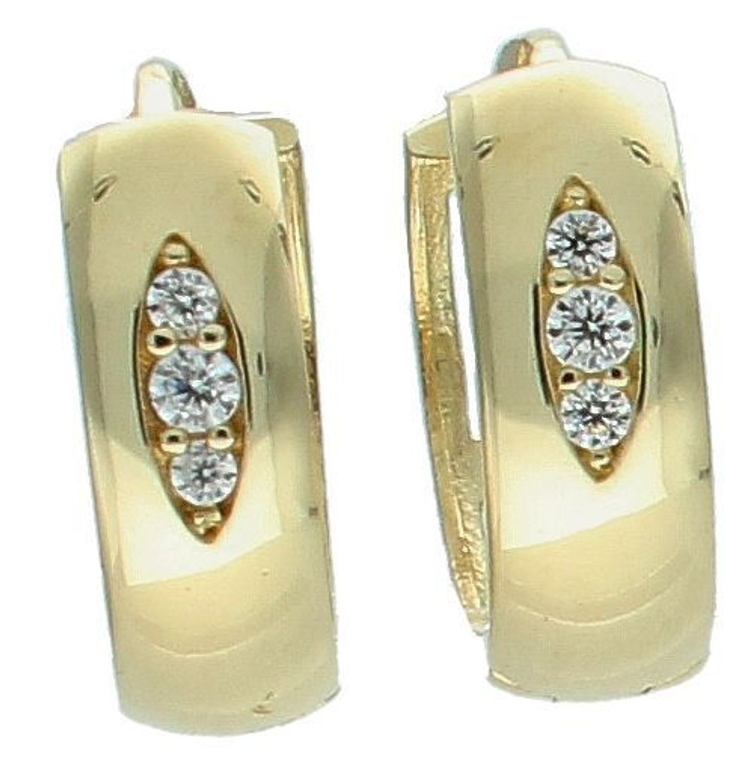 Złote kolczyki kółka z trzema cyrkoniami pr 585, DIA-KLC-10871-585 . Złote kolczyki kółka z trzema cyrkoniami – elegancja w subtelnym wydaniu. 1.jpg