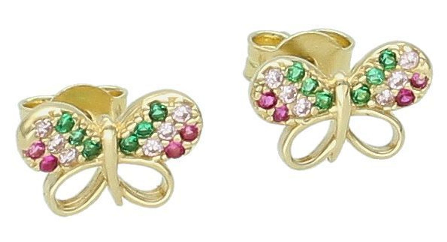 Kolczyki złote motylki z cyrkoniami kolorowymi pr 585, DIA-KLC-10880-585 Kolczyki mają kształt motylka z kolorową cyrkonią. Kolczyki to ponadczasowa biżuteria1.jpg