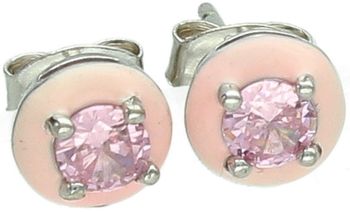 Delikatne srebrne kolczyki 925 z różową emalią i różową cyrkonią. Okrągłe, wielkość 7 mm, zapięcie na sztyft, waga 1,00 g. Stylowy i kobiecy dodatek idealny na co dzień i na prezent.1.jpg