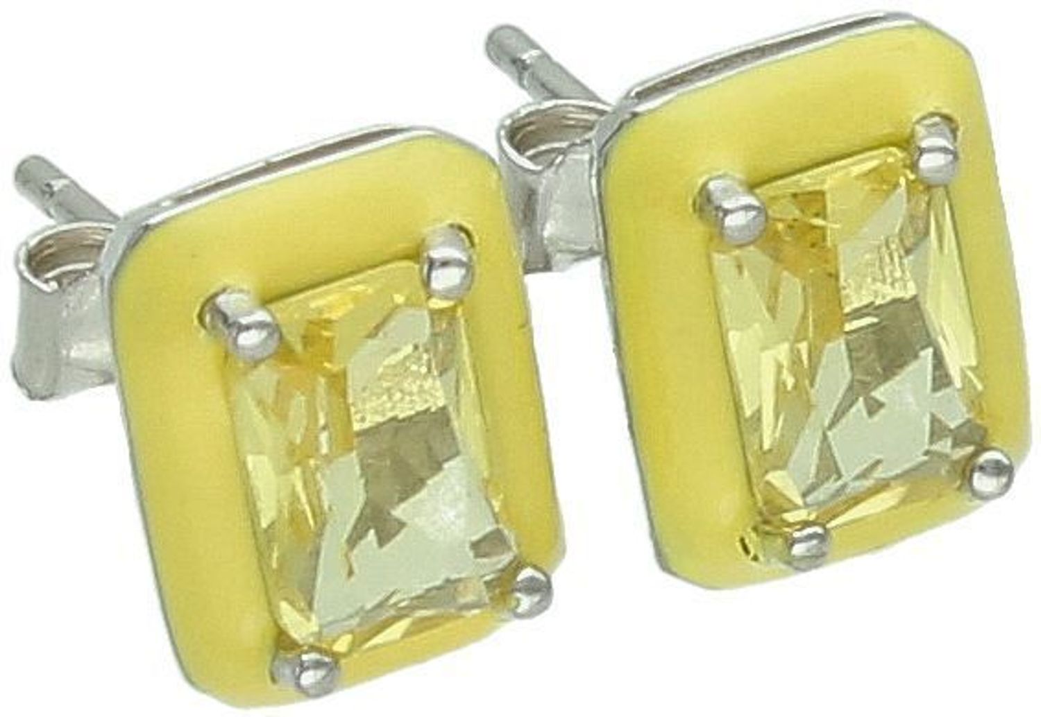 Srebrne kolczyki damskie próby 925 w kształcie prostokątów. Zdobione żółtą cyrkonią i emalią. Zapięcie na sztyft, waga 1,50 g, model DIA-KLC-10948-925. Radosna biżuteria na co dzień ☀️1.jpg