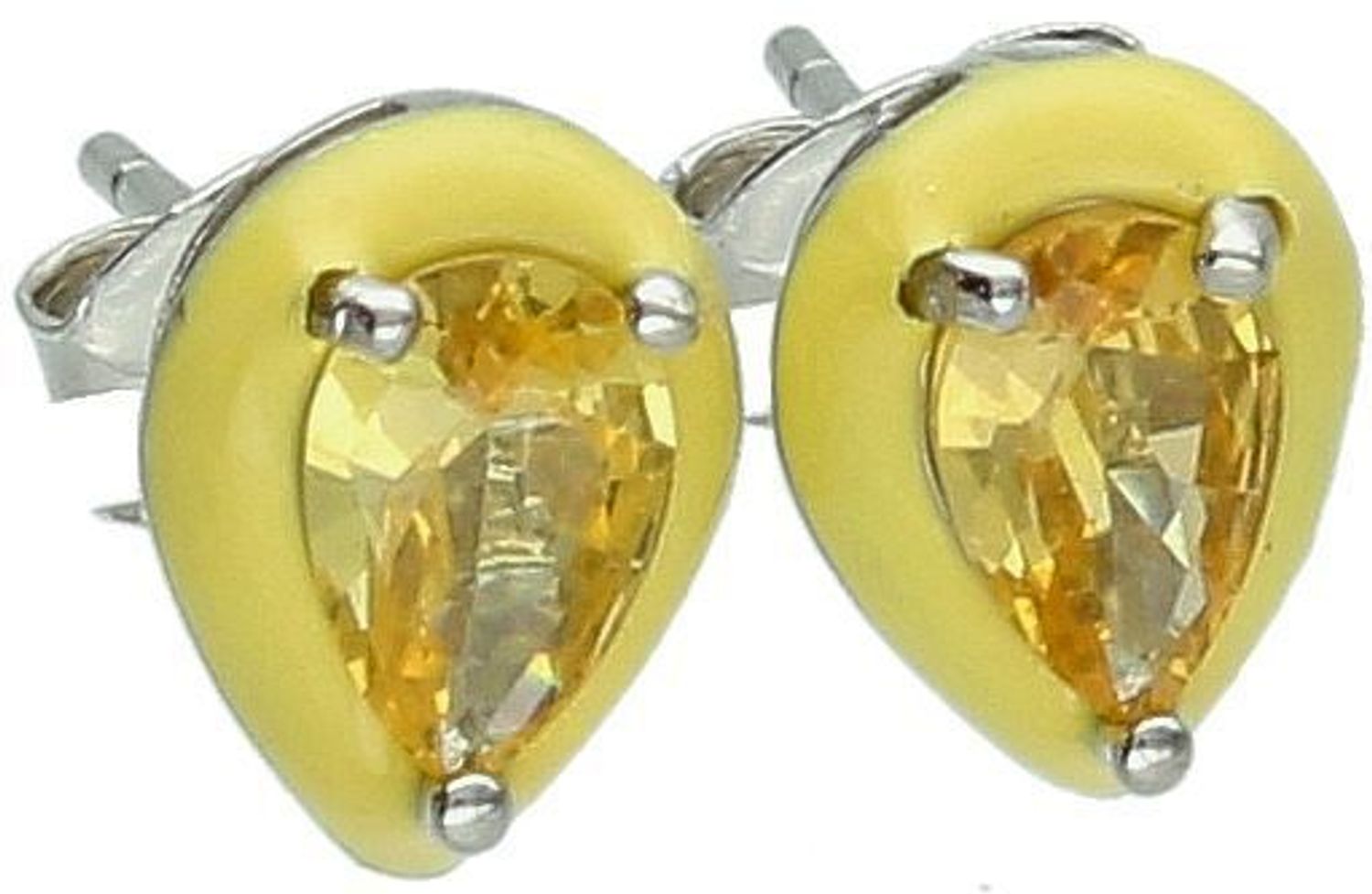 Kolczyki damskie srebrne próby 925 w kształcie łezki, zdobione żółtą cyrkonią i emalią. Model DIA-KLC-10953-925. Lekkie, eleganckie, 1,30 g, zapięcie na sztyft.1.jpg