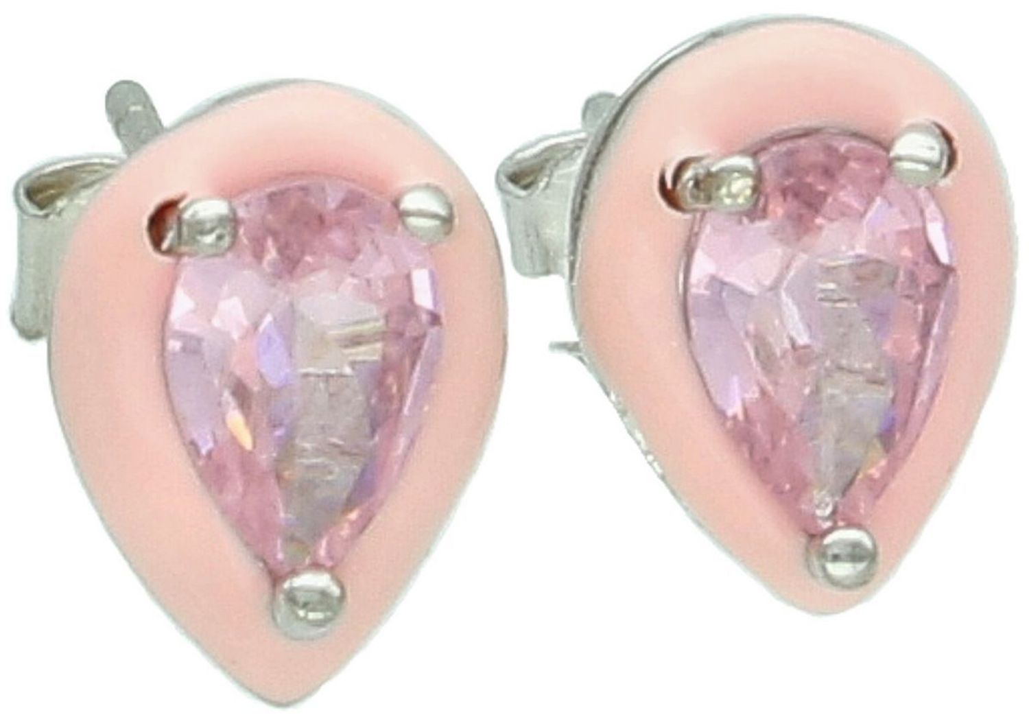 Romantyczne srebrne kolczyki z różową emalią i cyrkonią w kształcie łzy, wykonane ze srebra próby 925. Delikatny, kobiecy dodatek do codziennych i eleganckich stylizacji.1.jpg