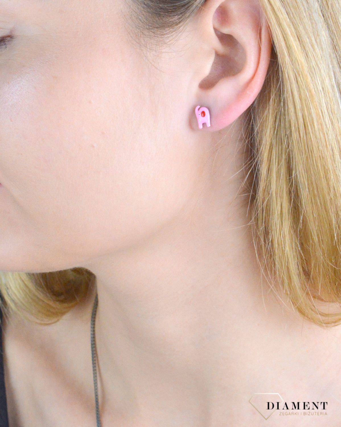 Srebrne kolczyki dziecięce 925 różowe słoniki wkrętki DIA-KLC-10957-925.jpg