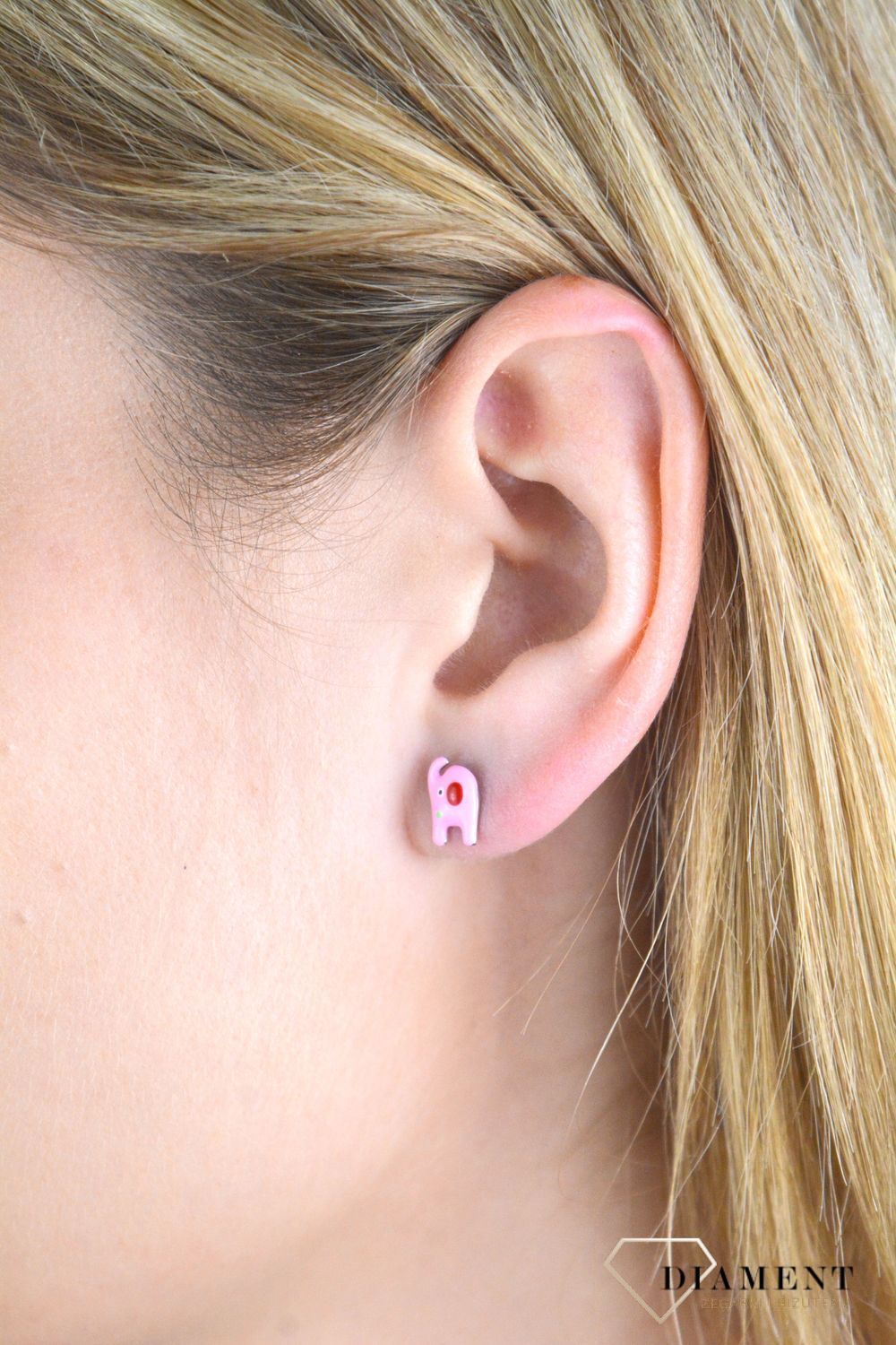 Srebrne kolczyki dziecięce 925 różowe słoniki wkrętki DIA-KLC-10957-925.jpg