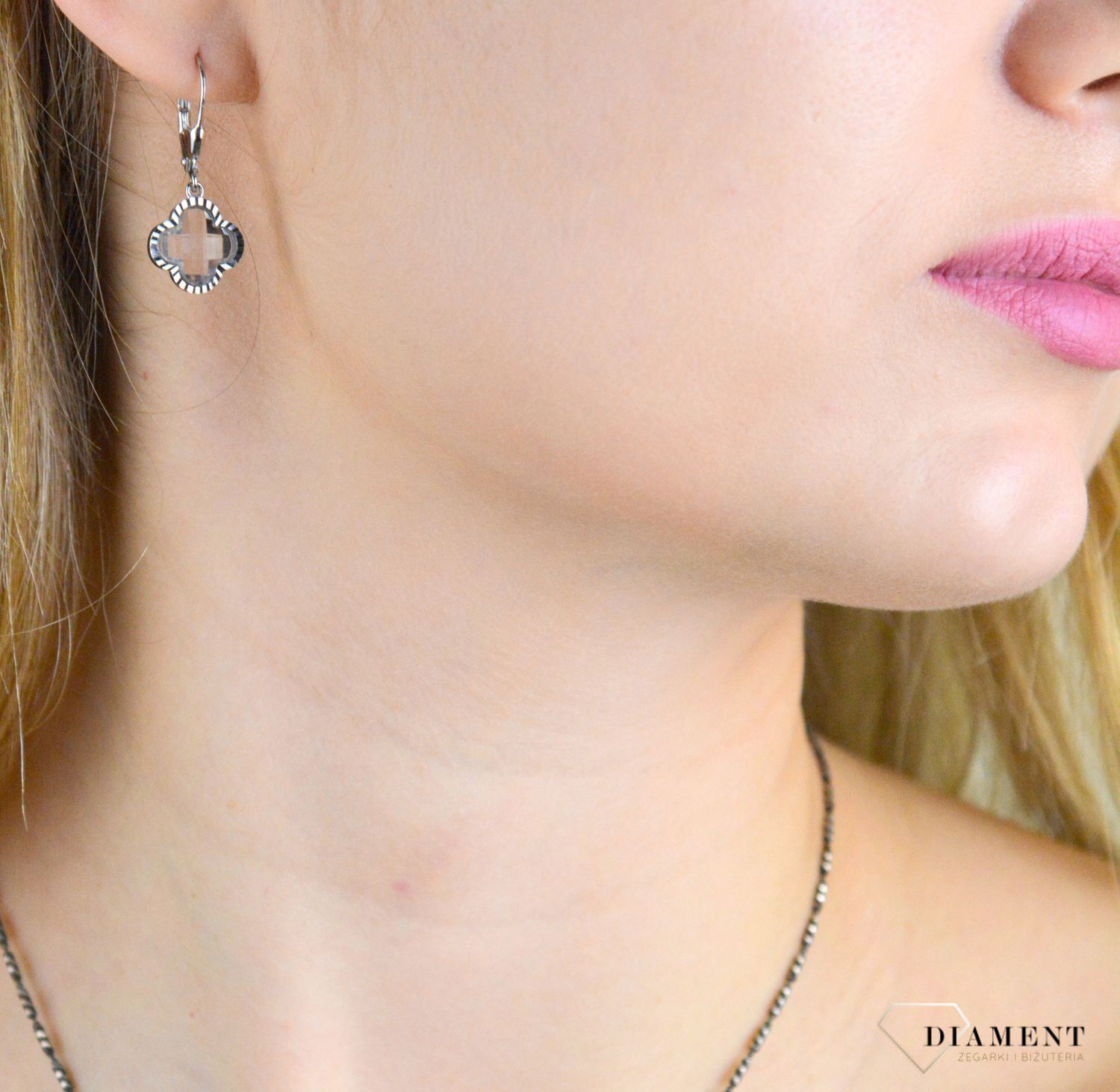 Srebrne kolczyki damskie 925 koniczynki przezroczyste DIA-KLC-10967-925.jpg