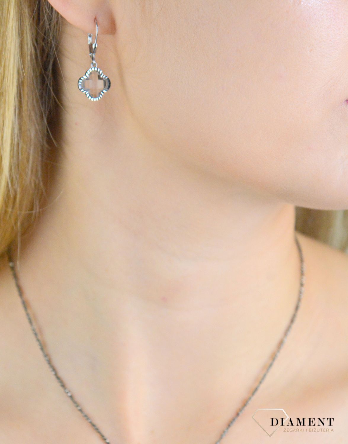 Srebrne kolczyki damskie 925 koniczynki przezroczyste DIA-KLC-10967-925.jpg