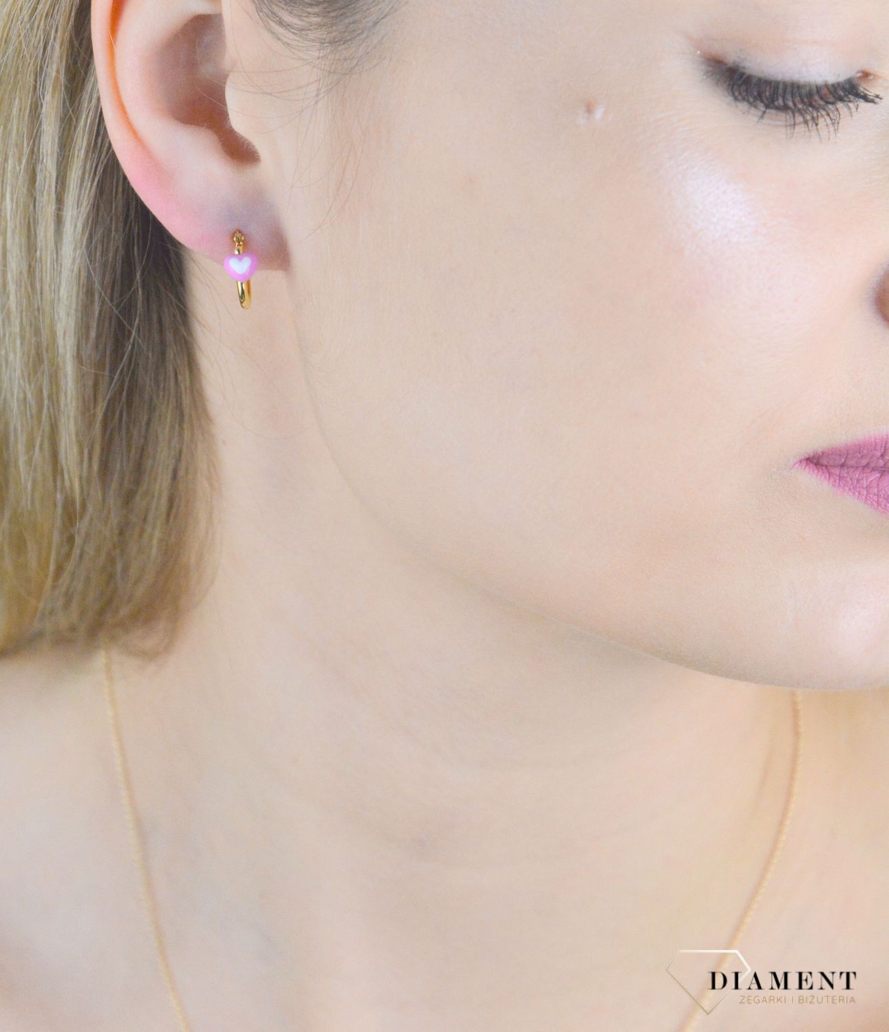 Srebrne kolczyki pozłacane z różowym serduszkiem DIA-KLC-10971-925.jpg